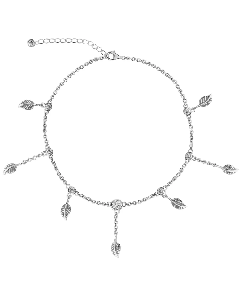 Bodifine Cubic Zirconia Leaves Sterling Silver-Tone Anklet