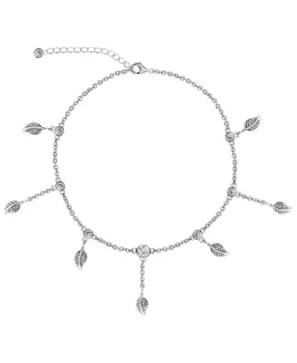 Bodifine Cubic Zirconia Leaves Sterling Silver-Tone Anklet