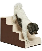 Home Base Dog Stairs 4-Step Pet Steps for Couch and High Bed, Non Slip, Density Sherpa Foam