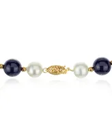 White Freshwater Cultured Pearl (9-9.5mm) with Black Onyx (10mm) and Gold Beads (3mm) 18" Necklace in 14k Yellow Gold