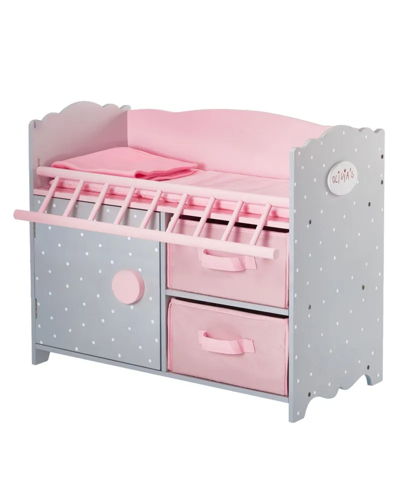 Olivia's Little World Polka Dots Princess Baby Doll Crib with Cabinet, Cubby