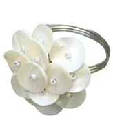 Manor Luxe Mother of Pearl Elegant Flower Metal Napkin Rings, Set of 4