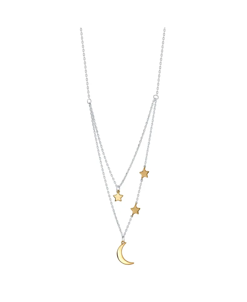 Unwritten Two-Tone Plated Silver Moon and Star Layer Pendant Necklace