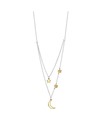 Unwritten Two-Tone Plated Silver Moon and Star Layer Pendant Necklace