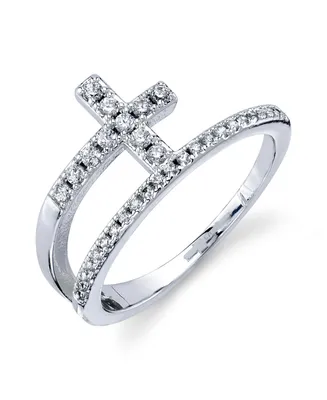 Unwritten Crystal Cross Bypass Ring Silver Plate or Gold-Tone
