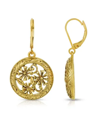 2028 Gold-Tone Dipped Round Floral Drop Earrings