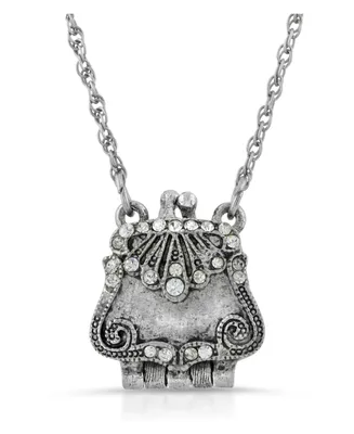 2028 Silver-Tone with Crystal Accents Purse Locket Necklace