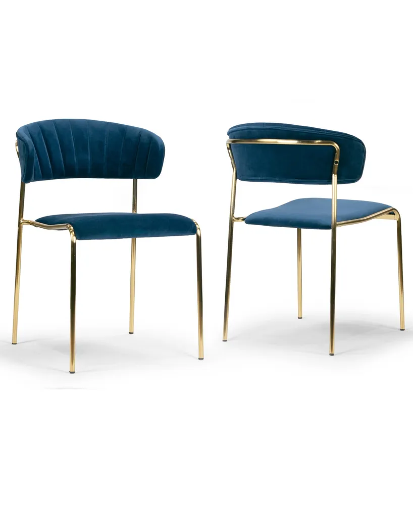 Glamour Home Set of 2 Andre Velvet Dining Chair with Metal Legs and Decorative Stitching