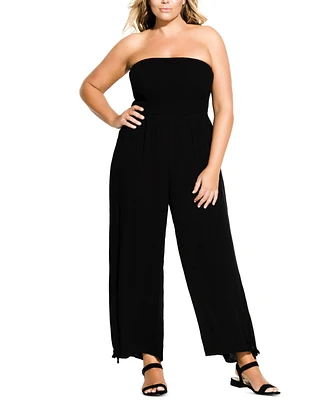 City Chic Plus Smocked Wide Leg Jumpsuit