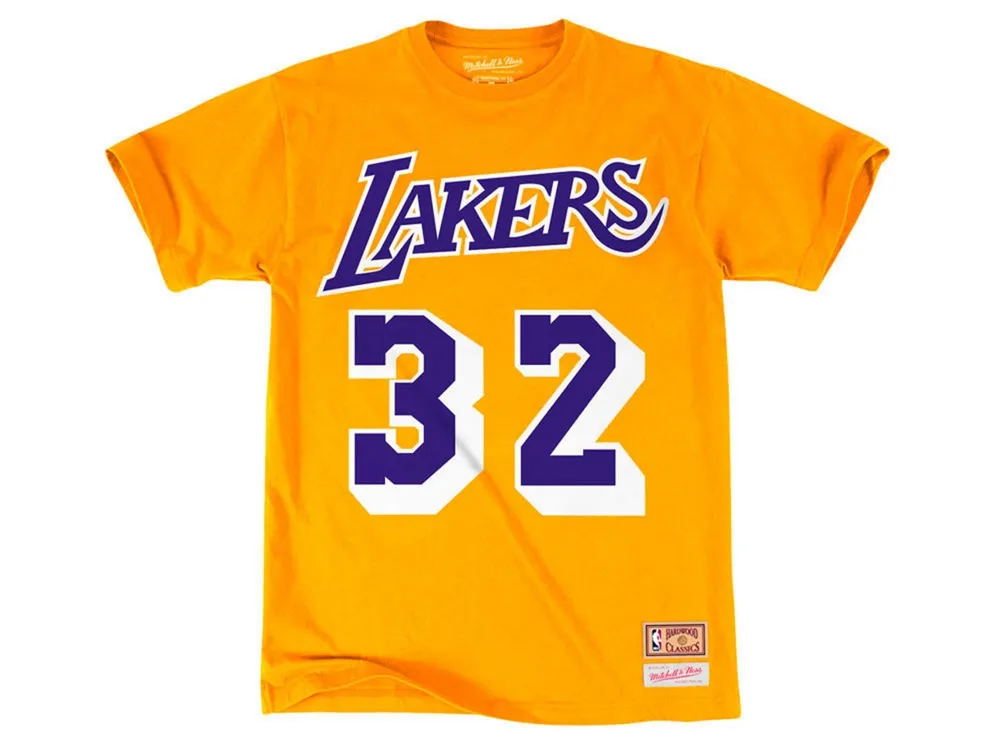 Mitchell & Ness Los Angeles Lakers Men's Magic Johnson Hardwood Print Player T-Shirt