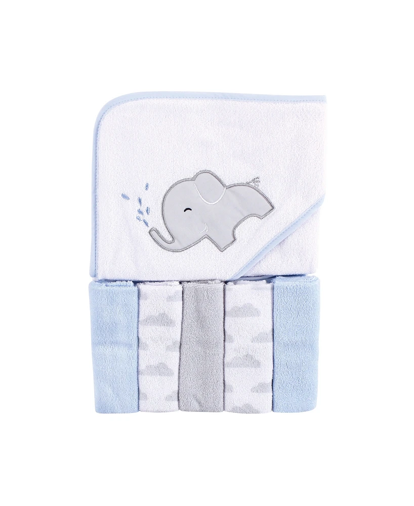 Luvable Friends Baby Girls and Boys Elephant Spray Hooded Towel with 5 Washcloths, Pack of 6