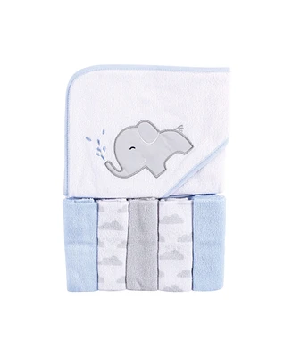 Luvable Friends Baby Girls and Boys Elephant Spray Hooded Towel with 5 Washcloths, Pack of 6