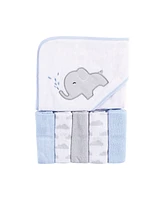 Luvable Friends Baby Girls and Boys Elephant Spray Hooded Towel with 5 Washcloths, Pack of 6