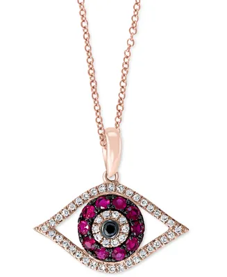 Effy Ruby (1/4 ct. t.w.) & Diamond (1/8 ct. t.w.) 18" Evil Eye Pendant Necklace in 14k Rose Gold or 14k White Gold