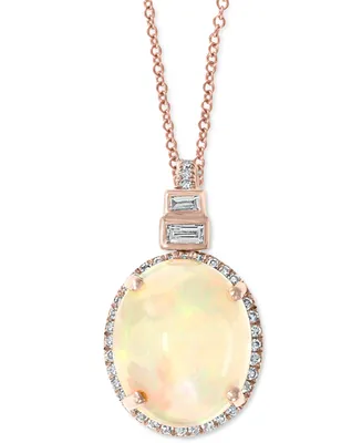 Effy Opal (3-1/6 ct. t.w.) & Diamond (1/6 ct. t.w.) 18" Pendant Necklace in 14k Rose Gold