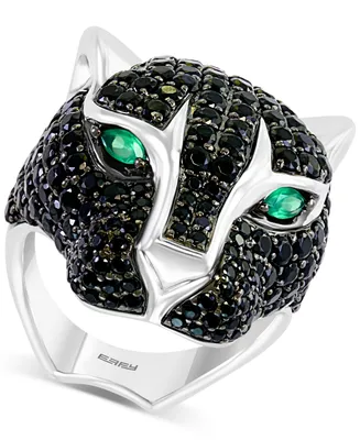 Effy Black Spinel (5-7/8 ct. t.w.) & Green Onyx Panther Statement Ring in Sterling Silver