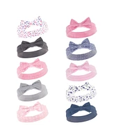 Hudson Baby Baby Girls Cotton Headbands 10pk, Pink Blue Flower, 0-24 Months