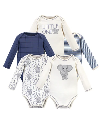 Touched by Nature Baby Girls and Boys Elephant Long-Sleeve Bodysuits, Pack of 5