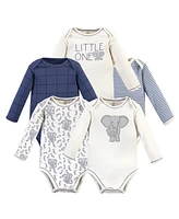 Touched by Nature Baby Girls and Boys Elephant Long-Sleeve Bodysuits, Pack of 5