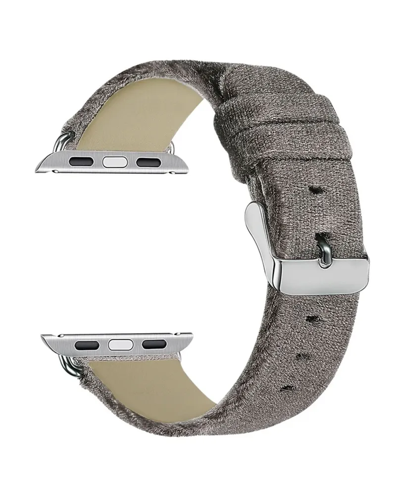 Posh Tech Men's and Women's Apple Gray Wool Velvet, Leather, Stainless Steel Replacement Band 44mm