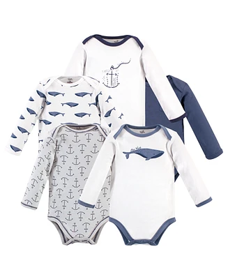 Touched by Nature Baby Girls and Boys Whale Long-Sleeve Bodysuits, Pack of 5