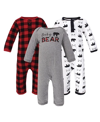 Little Treasure Baby Boys Cotton Coveralls 3pk Bear, 3-6 Months