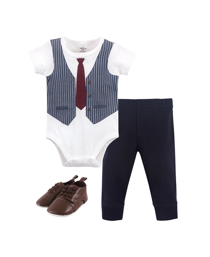 Little Treasure Baby Boys Bodysuit, Pant and Shoe Set