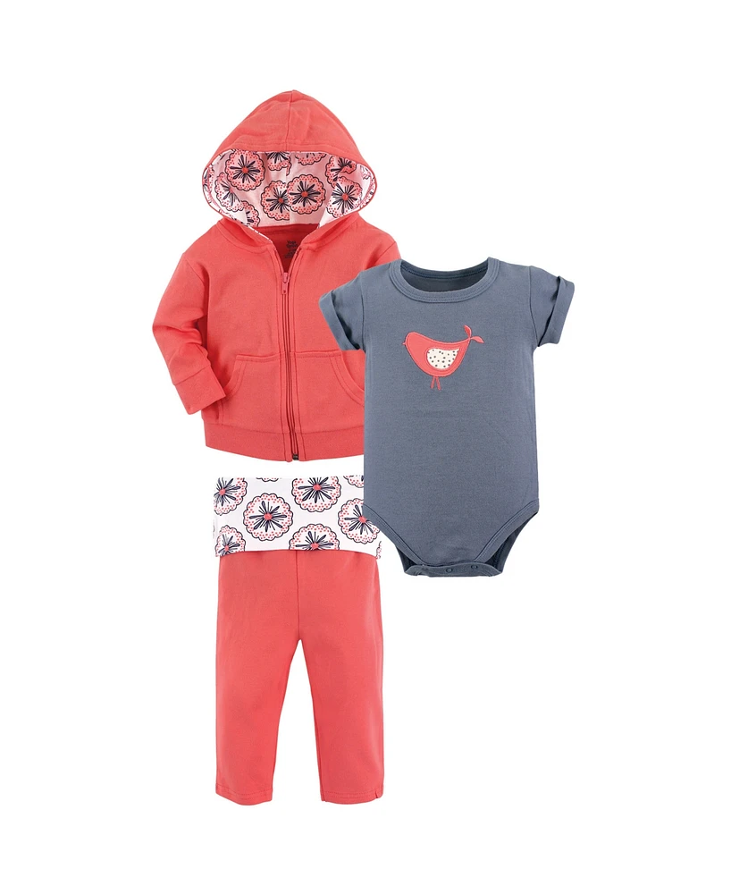 Yoga Sprout Baby Girls Baby Cotton Hoodie, Bodysuit or Tee Top, and Pant