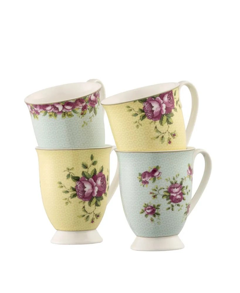 Aynsley China Archive Rose Mugs, Set of 4