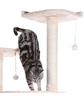 Armarkat 64" Real Wood Cat Tree With Scractch Sisal Post, Soft-side Playhouse, A6401, Almond