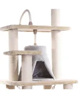 Armarkat 65" Real Wood Cat Tree With Rope, Hammock, Playhouse