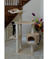 Armarkat Real Wood Premium Scots Pine 54-Inch Cat Tree with Three Levels, Perch, and Condo
