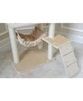 GleePet GP78570921 57-Inch Real Wood Cat Tree In Beige With Perches, Running Ramp, Condo And Hammock