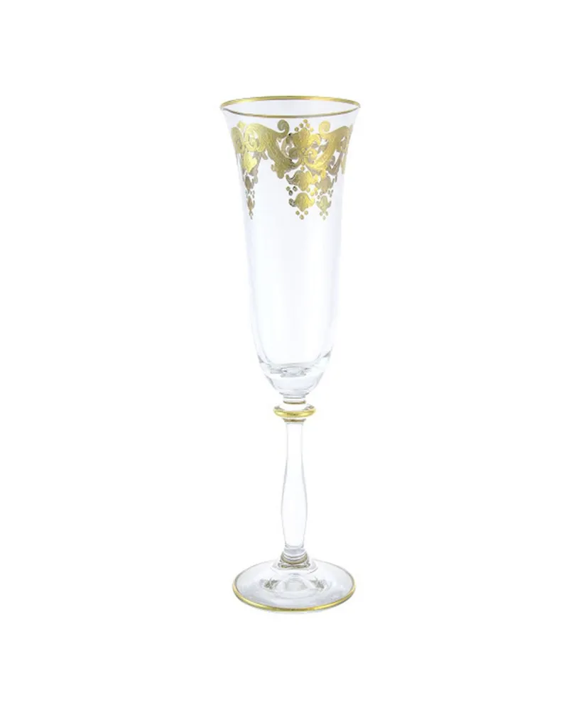 Classic Touch Flute Glass with Rich 24K Gold Artwork, Set of 6