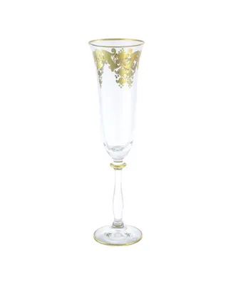 Classic Touch Flute Glass with Rich 24K Gold Artwork, Set of 6