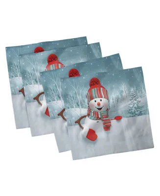 Ambesonne Snowman Set of 4 Napkins, 12" x 12"