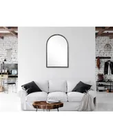 3R Studio Arched Metal Framed Wall Mirror with Distressed Finish, Black
