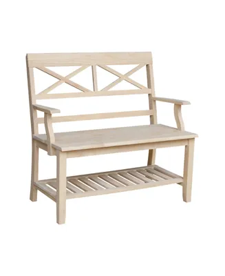 International Concepts Double X-Back Bench with Arms and Shelf
