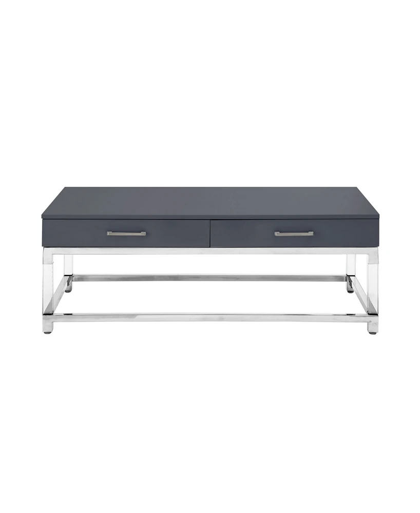 Inspired Home Casandra 2-Drawer High Gloss Coffee Table with Acrylic Legs and Metal Base