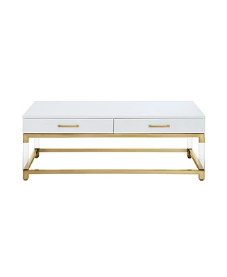 Inspired Home Casandra 2-Drawer High Gloss Coffee Table with Acrylic Legs and Metal Base