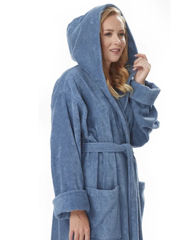 Women's Ankle Length Hooded, Low Twist, Soft Turkish Cotton Bathrobe