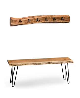Alaterre Furniture Hairpin Natural Live Edge Bench with Coat Hook Set