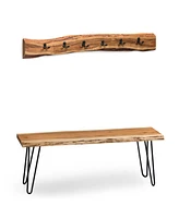 Alaterre Furniture Hairpin Natural Live Edge Bench with Coat Hook Set