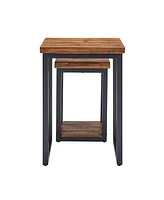 Alaterre Furniture Claremont Rustic Wood Nesting End Tables Set