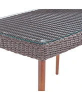 Alaterre Furniture Athens All-Weather Wicker Outdoor Cocktail Table with Glass Top