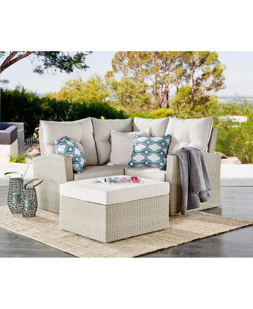Alaterre Furniture Canaan All-Weather Wicker Outdoor Square Ottoman with Cushion