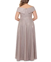 Xscape Plus Off-the-Shoulder Glitter Gown
