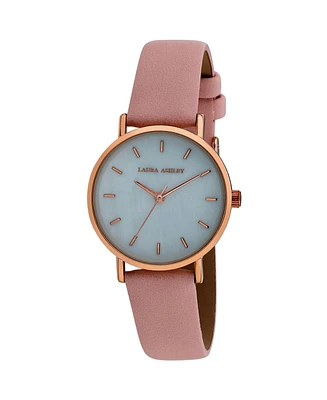 Laura Ashley Women's Slim Clean Pink Polyurethane Strap Watch 34mm