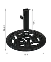 Sunnydaze Decor Outdoor Patio Umbrella Base Stand - Cast Iron Heavy Duty Decorative Rose Blossom Design Black 16-Inch Diameter