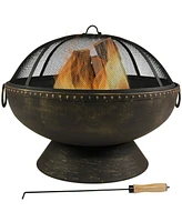 Sunnydaze Decor 30-Inch Outdoor Fire Pit - Wood Fire Pit for Outside with Handles, Log Poker, and Spark Screen - Black Finish